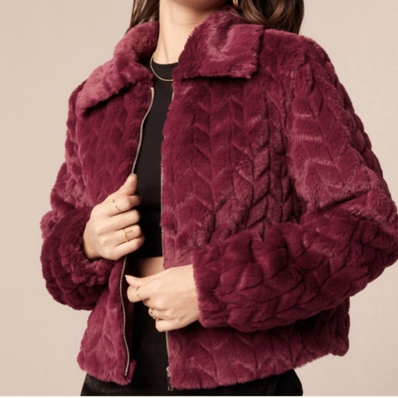 SOLD****Band of Gypsies (the Free) Val Faux Fur Chevron Jacket NWT XS, S, & M - Picture 3 of 8